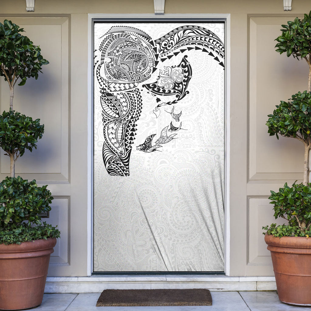 Hawaiian Manta Ray Tribal Door Cover Polynesian Art Motifs White Color LT03 White - Polynesian Pride