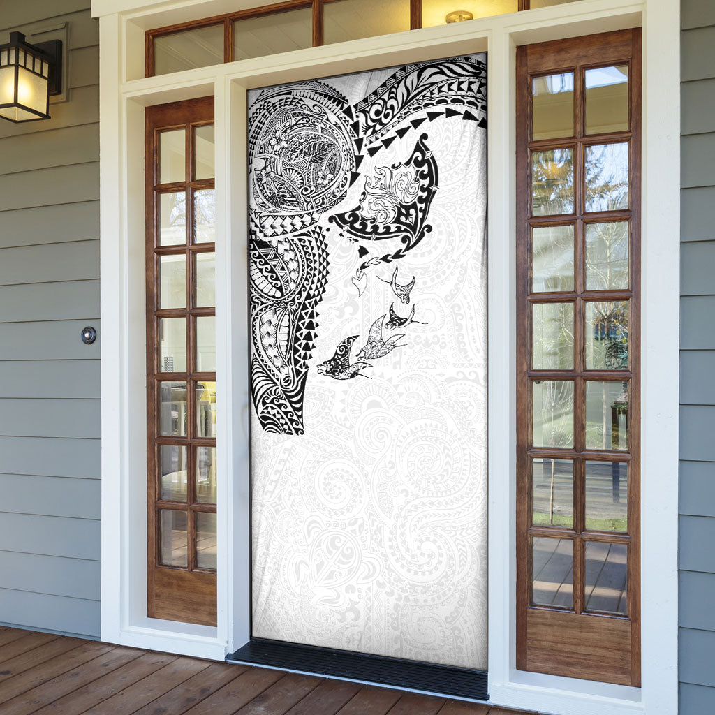 Hawaiian Manta Ray Tribal Door Cover Polynesian Art Motifs White Color LT03 - Polynesian Pride