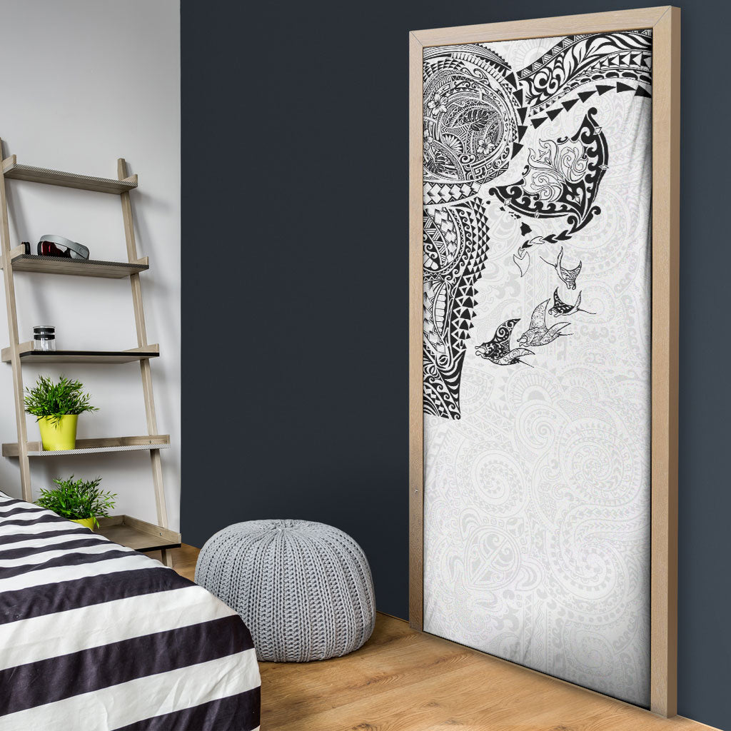 Hawaiian Manta Ray Tribal Door Cover Polynesian Art Motifs White Color LT03 - Polynesian Pride