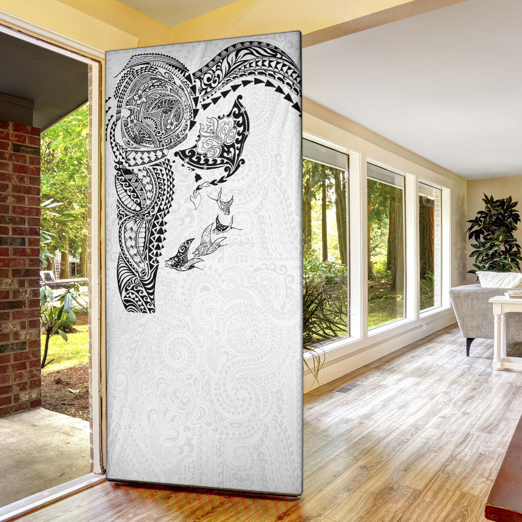 Hawaiian Manta Ray Tribal Door Cover Polynesian Art Motifs White Color LT03 - Polynesian Pride