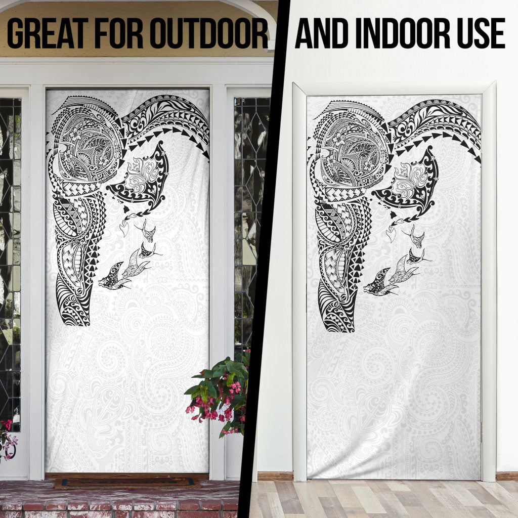 Hawaiian Manta Ray Tribal Door Cover Polynesian Art Motifs White Color LT03 - Polynesian Pride