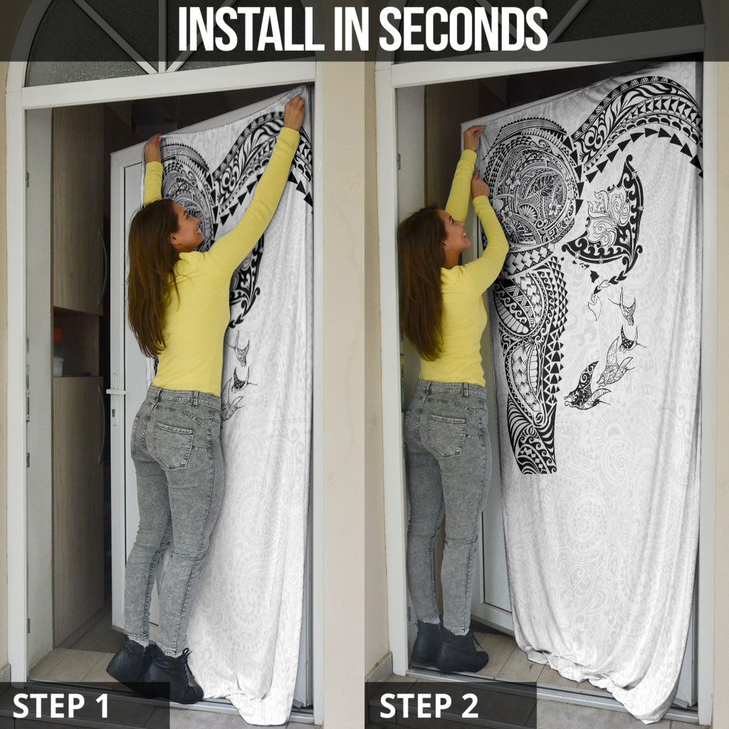 Hawaiian Manta Ray Tribal Door Cover Polynesian Art Motifs White Color LT03 - Polynesian Pride