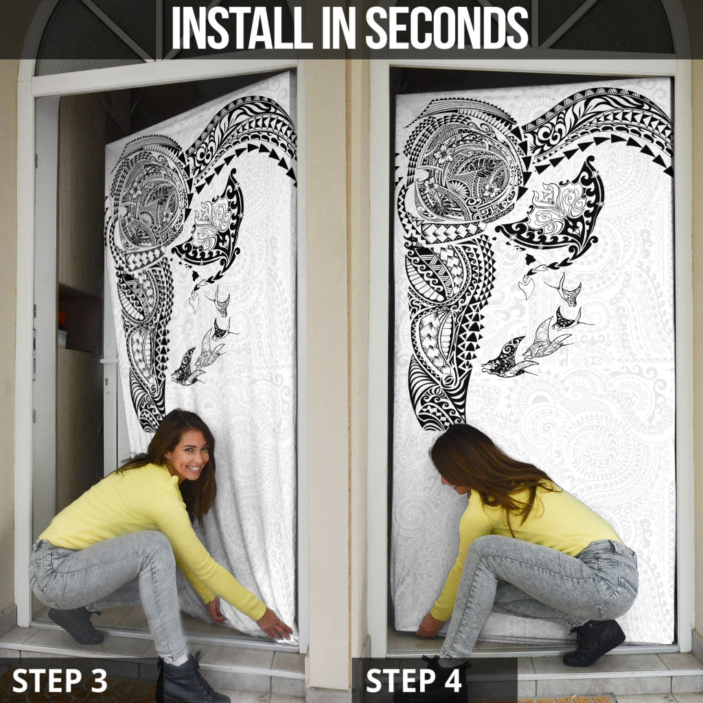Hawaiian Manta Ray Tribal Door Cover Polynesian Art Motifs White Color LT03 - Polynesian Pride