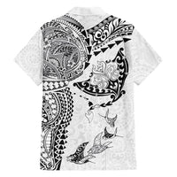 Hawaiian Manta Ray Tribal Family Matching Off Shoulder Short Dress and Hawaiian Shirt Polynesian Art Motifs White Color LT03 - Polynesian Pride