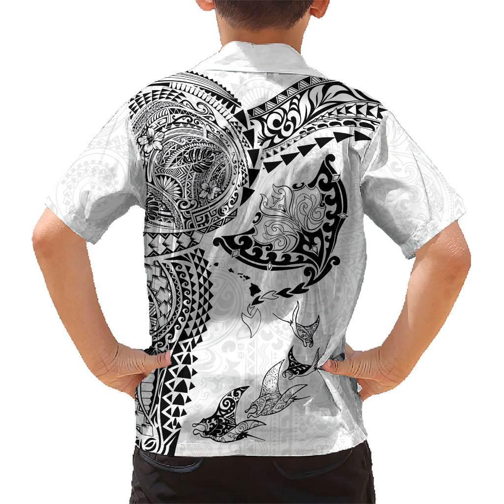 Hawaiian Manta Ray Tribal Family Matching Puletasi and Hawaiian Shirt Polynesian Art Motifs White Color LT03 - Polynesian Pride