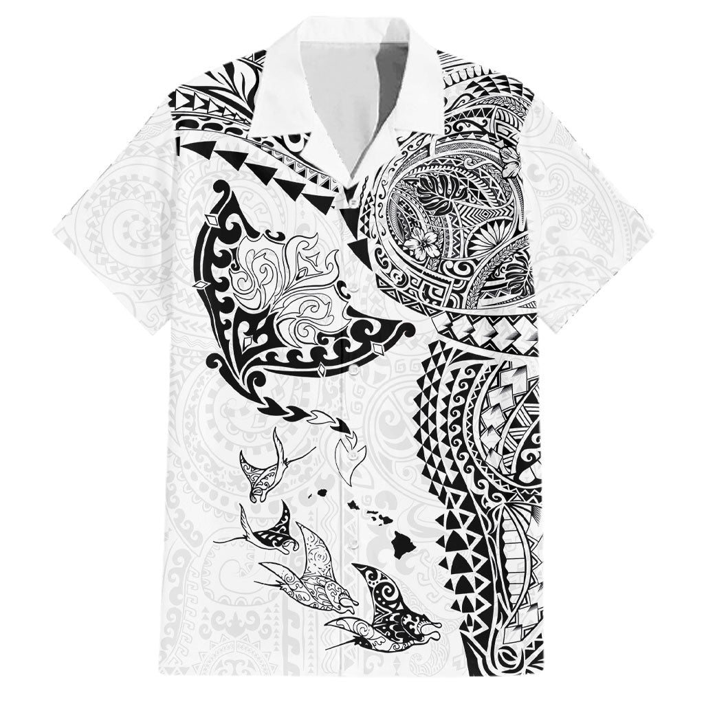 Hawaiian Manta Ray Tribal Family Matching Puletasi and Hawaiian Shirt Polynesian Art Motifs White Color LT03 Dad's Shirt - Short Sleeve White - Polynesian Pride