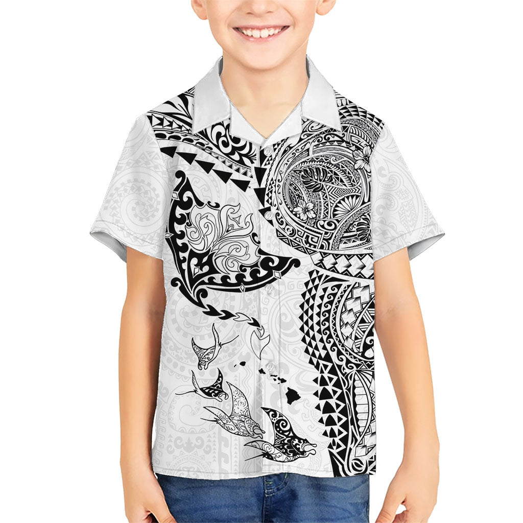 Hawaiian Manta Ray Tribal Family Matching Summer Maxi Dress and Hawaiian Shirt Polynesian Art Motifs White Color LT03 Son's Shirt White - Polynesian Pride