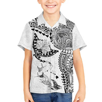 Hawaiian Manta Ray Tribal Family Matching Tank Maxi Dress and Hawaiian Shirt Polynesian Art Motifs White Color LT03 Son's Shirt White - Polynesian Pride