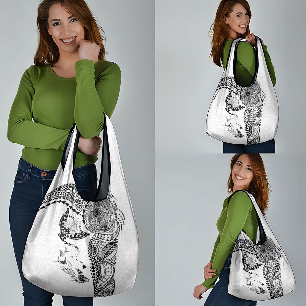 Hawaiian Manta Ray Tribal Grocery Bag Polynesian Art Motifs White Color