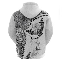 Hawaiian Manta Ray Tribal Hoodie Polynesian Art Motifs White Color LT03 - Polynesian Pride