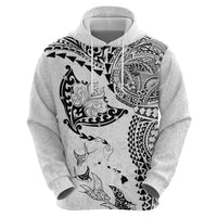 Hawaiian Manta Ray Tribal Hoodie Polynesian Art Motifs White Color LT03 - Polynesian Pride