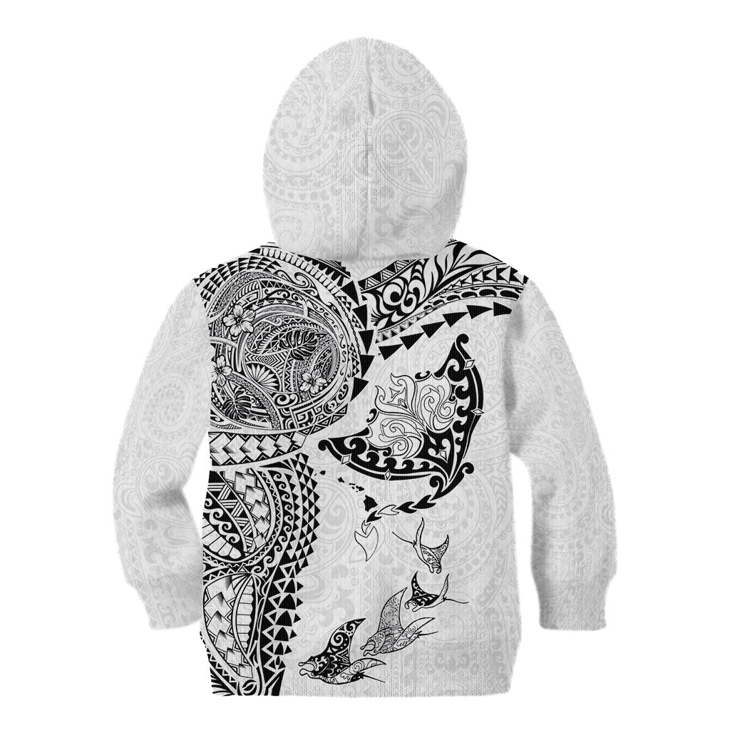 Hawaiian Manta Ray Tribal Kid Hoodie Polynesian Art Motifs White Color LT03 - Polynesian Pride