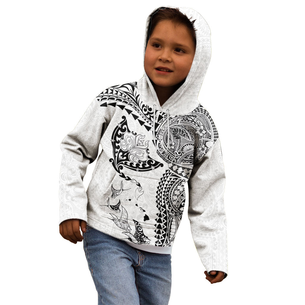 Hawaiian Manta Ray Tribal Kid Hoodie Polynesian Art Motifs White Color LT03 - Polynesian Pride