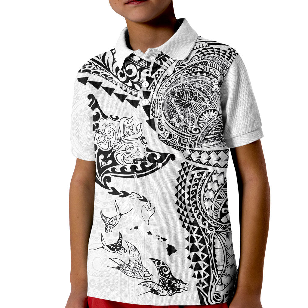 Hawaiian Manta Ray Tribal Kid Polo Shirt Polynesian Art Motifs White Color LT03 Kid White - Polynesian Pride