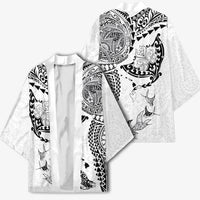 Hawaiian Manta Ray Tribal Kimono Polynesian Art Motifs White Color LT03 - Polynesian Pride