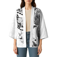 Hawaiian Manta Ray Tribal Kimono Polynesian Art Motifs White Color LT03 - Polynesian Pride