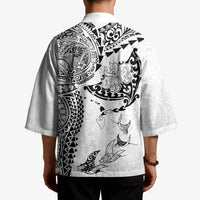 Hawaiian Manta Ray Tribal Kimono Polynesian Art Motifs White Color LT03 - Polynesian Pride