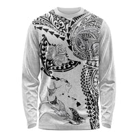 Hawaiian Manta Ray Tribal Long Sleeve Shirt Polynesian Art Motifs White Color