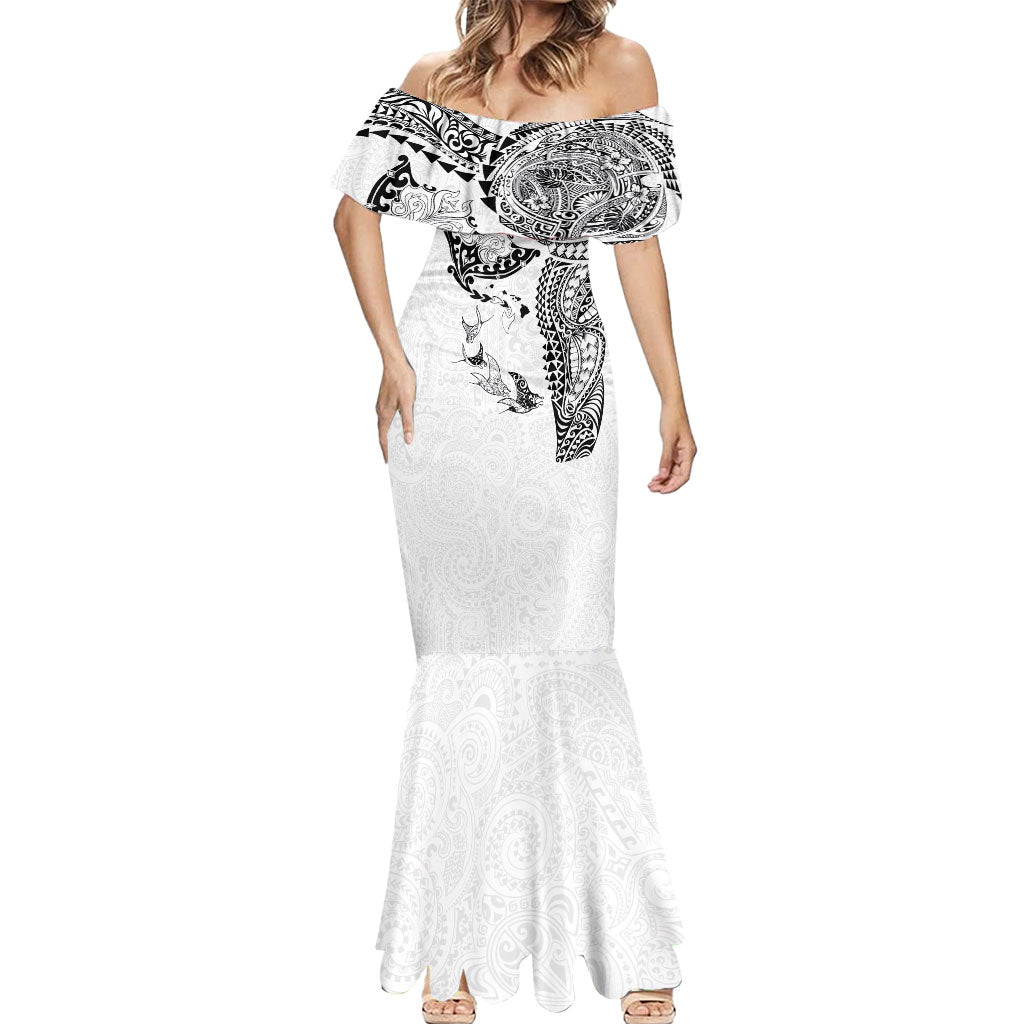Hawaiian Manta Ray Tribal Mermaid Dress Polynesian Art Motifs White Color LT03 - Polynesian Pride