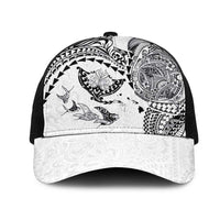 Hawaiian Manta Ray Tribal Mesh Trucker Cap Polynesian Art Motifs White Color
