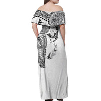 Hawaiian Manta Ray Tribal Off Shoulder Maxi Dress Polynesian Art Motifs White Color LT03 - Polynesian Pride