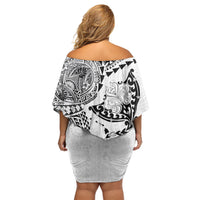 Hawaiian Manta Ray Tribal Off Shoulder Short Dress Polynesian Art Motifs White Color LT03 - Polynesian Pride