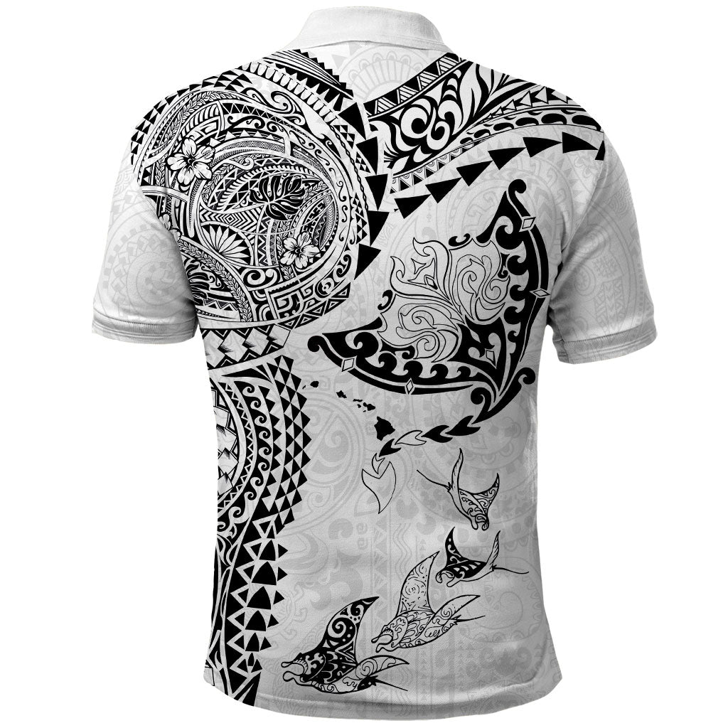 Hawaiian Manta Ray Tribal Polo Shirt Polynesian Art Motifs White Color LT03 - Polynesian Pride