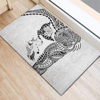 Hawaiian Manta Ray Tribal Rubber Doormat Polynesian Art Motifs White Color