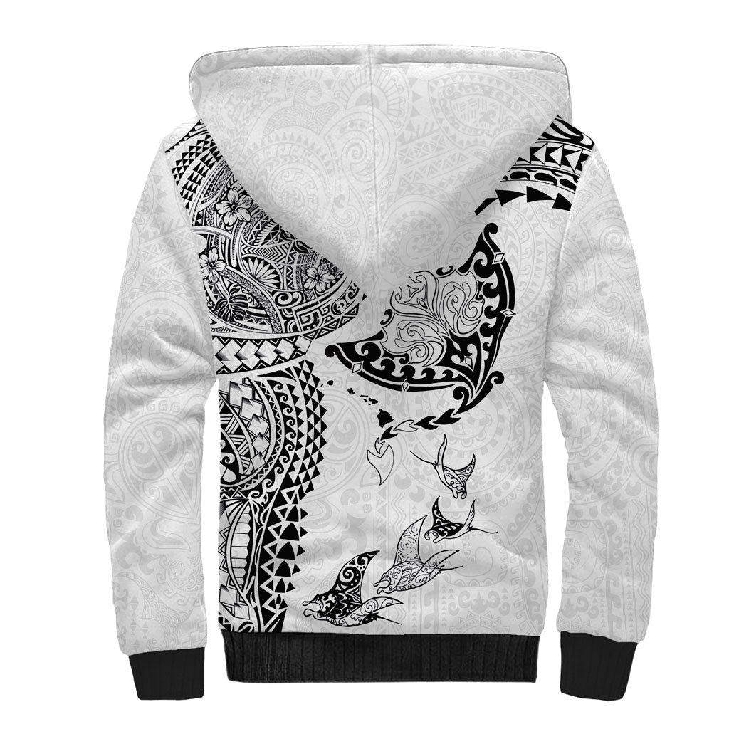 Hawaiian Manta Ray Tribal Sherpa Hoodie Polynesian Art Motifs White Color LT03 - Polynesian Pride