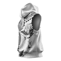 Hawaiian Manta Ray Tribal Sleeveless Hoodie Polynesian Art Motifs White Color LT03 - Polynesian Pride