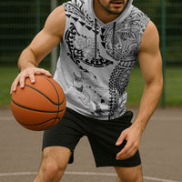 Hawaiian Manta Ray Tribal Sleeveless Hoodie Polynesian Art Motifs White Color LT03 - Polynesian Pride