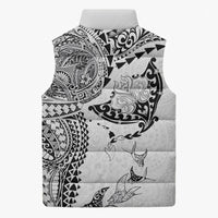 Hawaiian Manta Ray Tribal Sleeveless Puffer Jacket Polynesian Art Motifs White Color