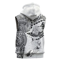 Hawaiian Manta Ray Tribal Sleeveless Zip Hoodie Polynesian Art Motifs White Color LT03 - Polynesian Pride