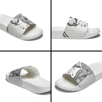 Hawaiian Manta Ray Tribal Slide Sandals Polynesian Art Motifs White Color