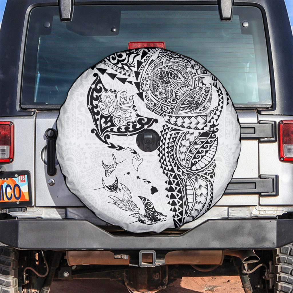 Hawaiian Manta Ray Tribal Spare Tire Cover Polynesian Art Motifs White Color LT03 White - Polynesian Pride