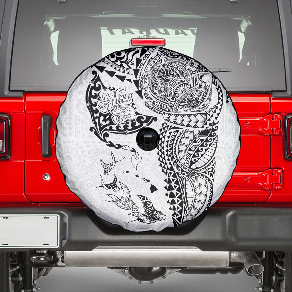 Hawaiian Manta Ray Tribal Spare Tire Cover Polynesian Art Motifs White Color LT03 - Polynesian Pride