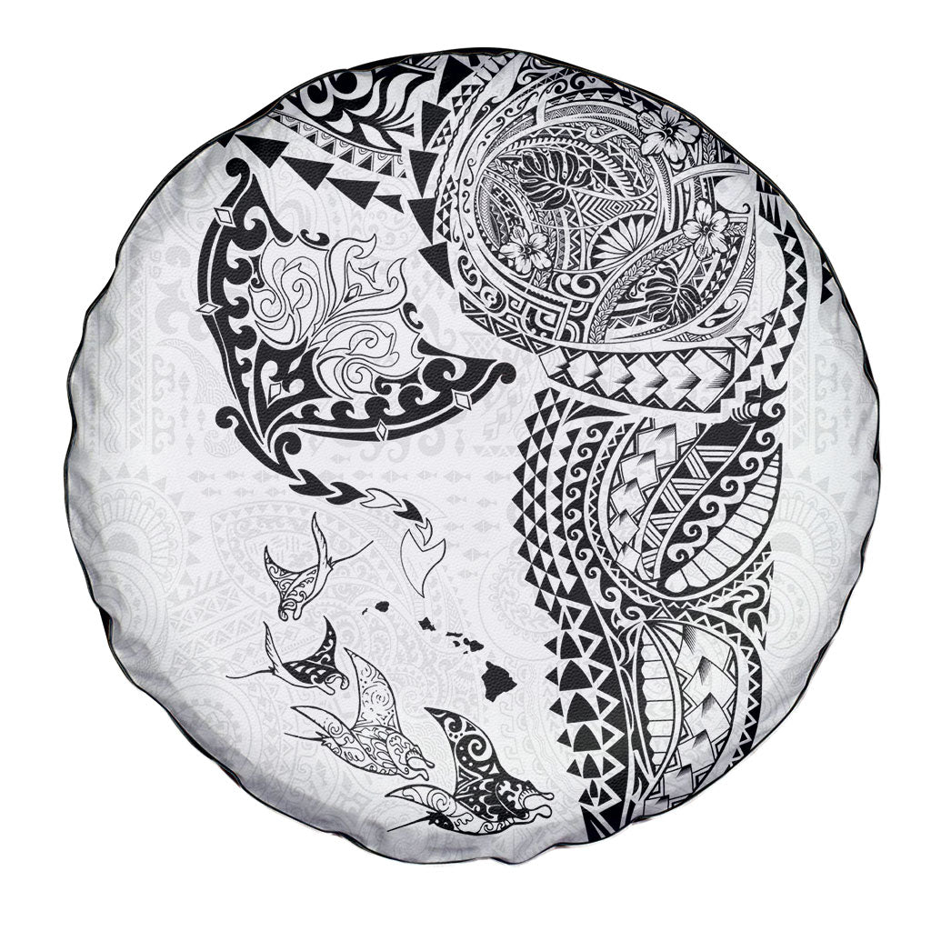 Hawaiian Manta Ray Tribal Spare Tire Cover Polynesian Art Motifs White Color LT03 - Polynesian Pride