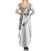 Hawaiian Manta Ray Tribal Summer Maxi Dress Polynesian Art Motifs White Color LT03 - Polynesian Pride