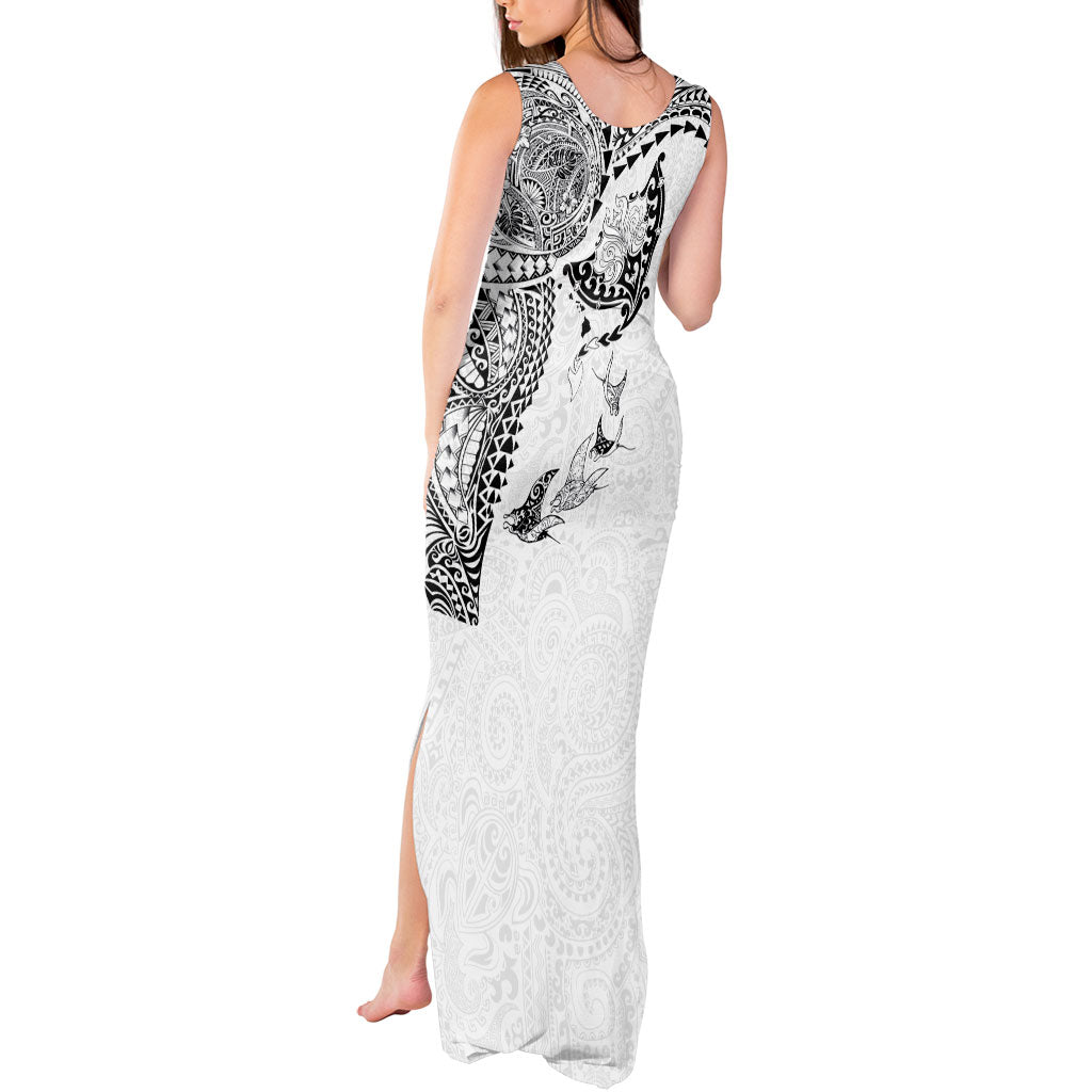 Hawaiian Manta Ray Tribal Tank Maxi Dress Polynesian Art Motifs White Color LT03 - Polynesian Pride