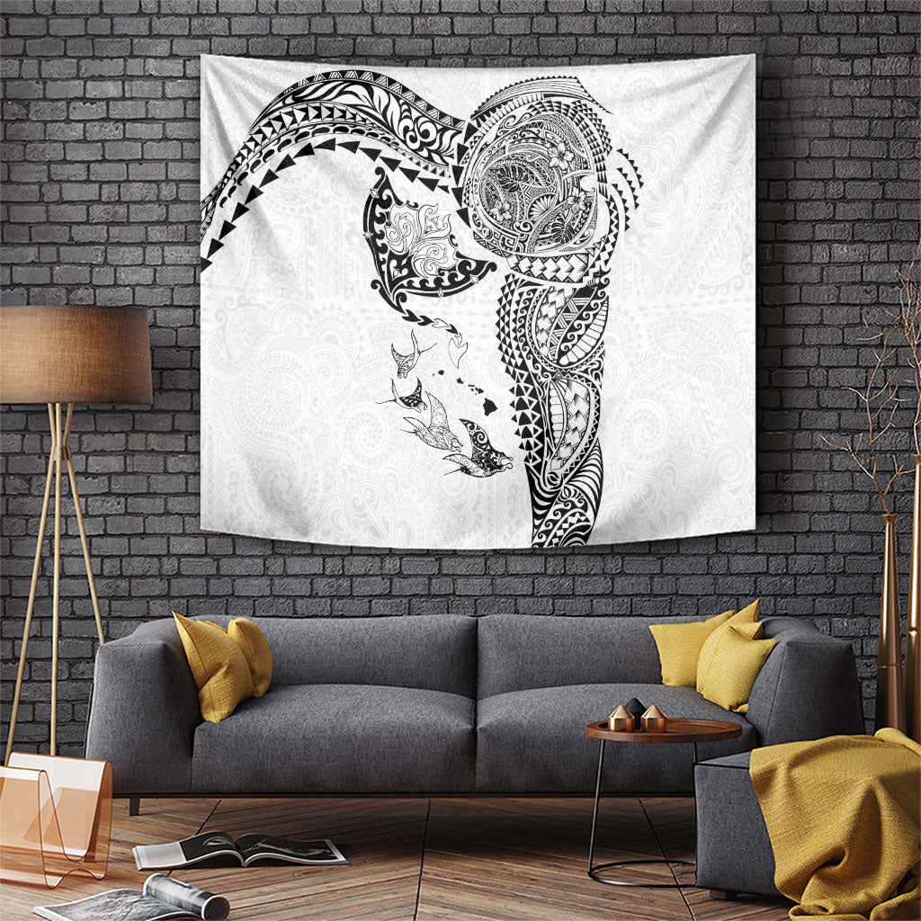 Hawaiian Manta Ray Tribal Tapestry Polynesian Art Motifs White Color LT03 White - Polynesian Pride