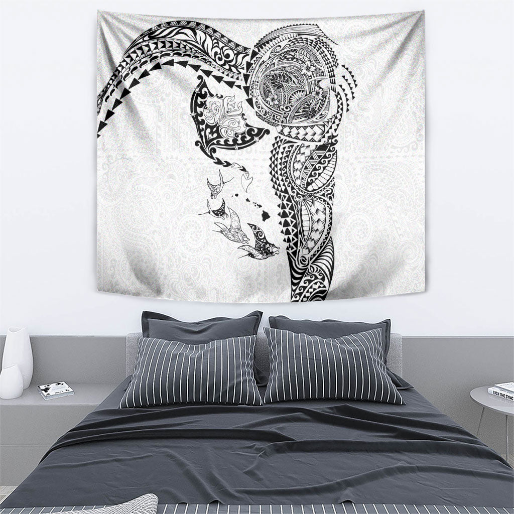 Hawaiian Manta Ray Tribal Tapestry Polynesian Art Motifs White Color LT03 - Polynesian Pride