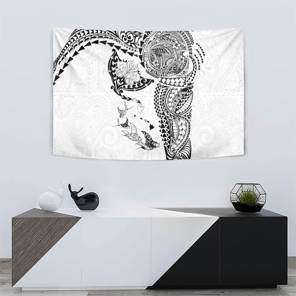 Hawaiian Manta Ray Tribal Tapestry Polynesian Art Motifs White Color LT03 - Polynesian Pride