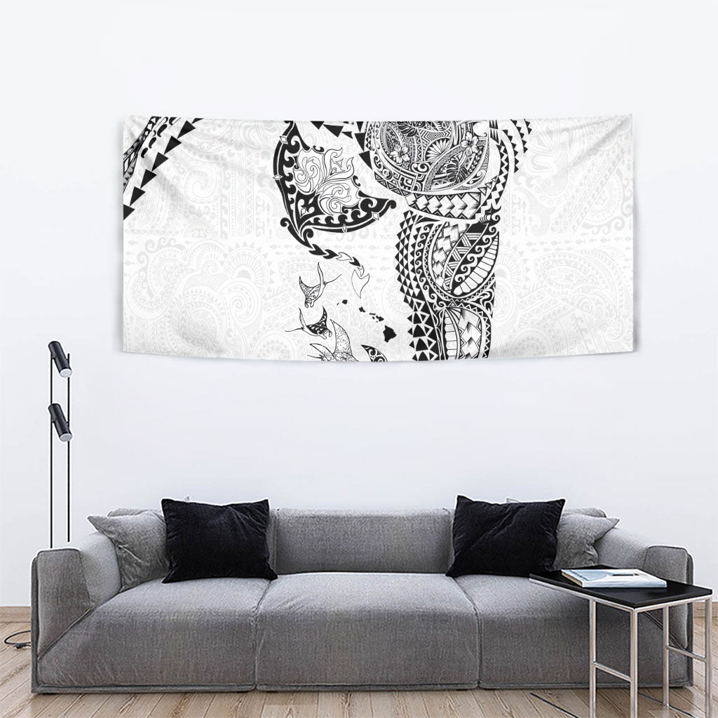 Hawaiian Manta Ray Tribal Tapestry Polynesian Art Motifs White Color LT03 - Polynesian Pride