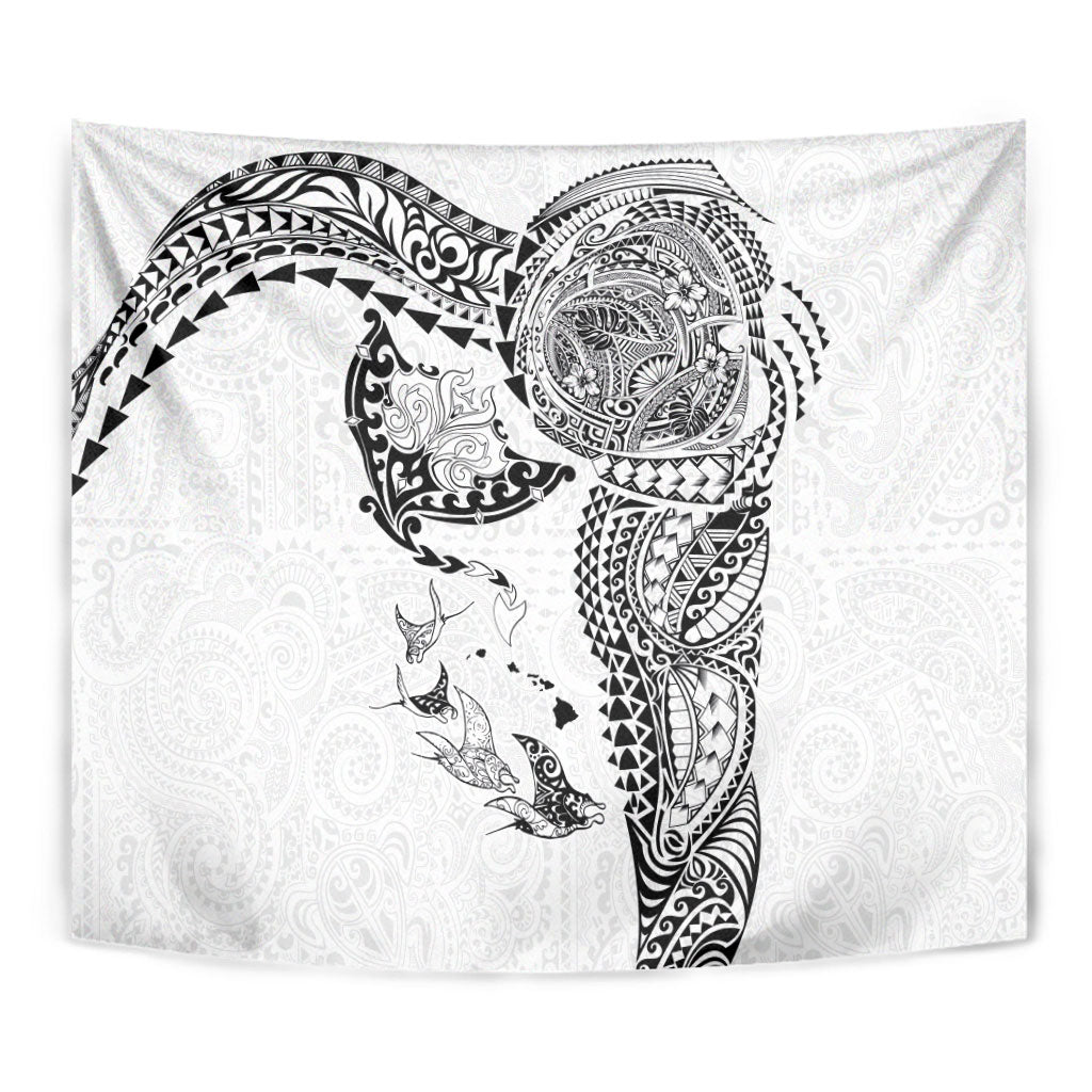 Hawaiian Manta Ray Tribal Tapestry Polynesian Art Motifs White Color LT03 - Polynesian Pride