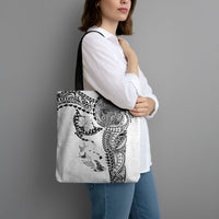 Hawaiian Manta Ray Tribal Tote Bag Polynesian Art Motifs White Color