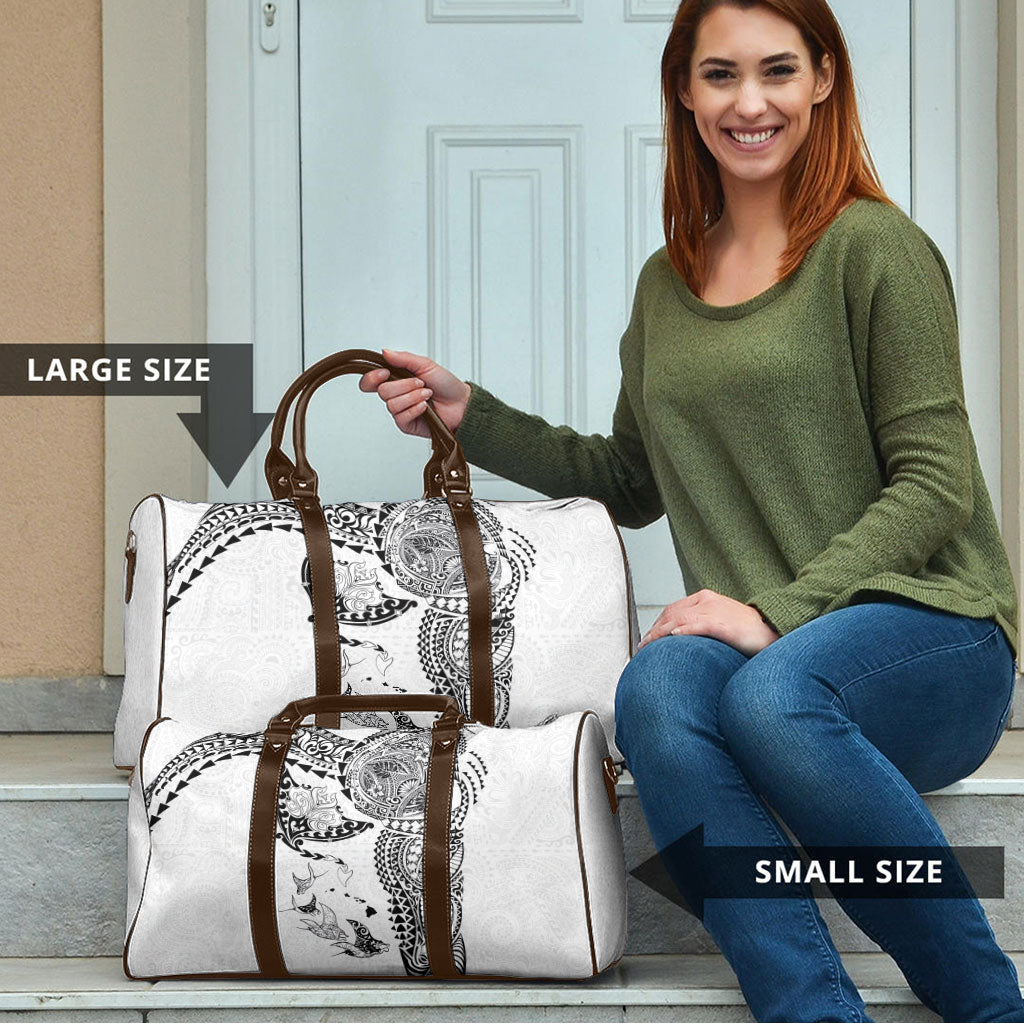 Hawaiian Manta Ray Tribal Travel Bag Polynesian Art Motifs White Color