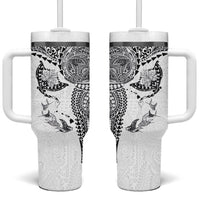 Hawaiian Manta Ray Tribal Tumbler With Handle Polynesian Art Motifs White Color
