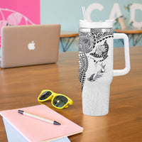 Hawaiian Manta Ray Tribal Tumbler With Handle Polynesian Art Motifs White Color