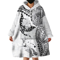 Hawaiian Manta Ray Tribal Wearable Blanket Hoodie Polynesian Art Motifs White Color LT03 - Polynesian Pride