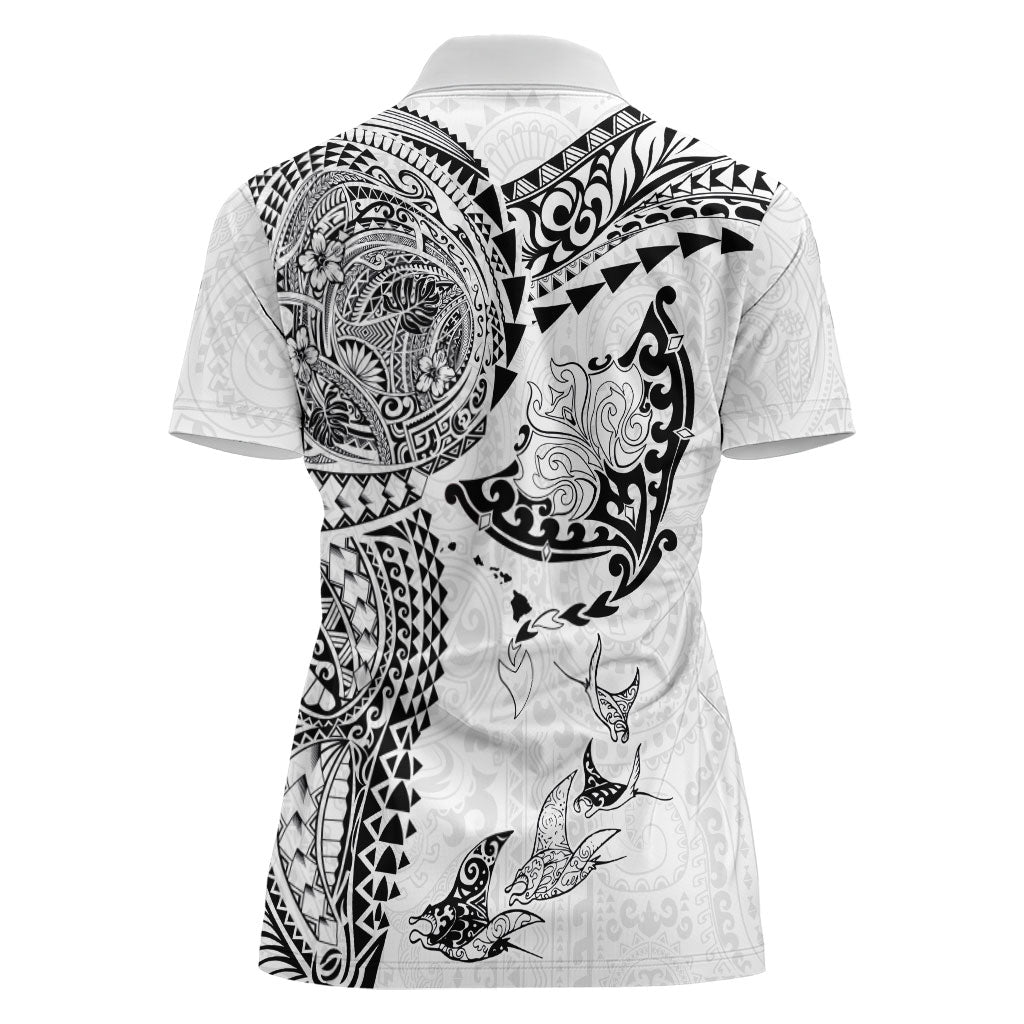 Hawaiian Manta Ray Tribal Women Polo Shirt Polynesian Art Motifs White Color LT03 - Polynesian Pride